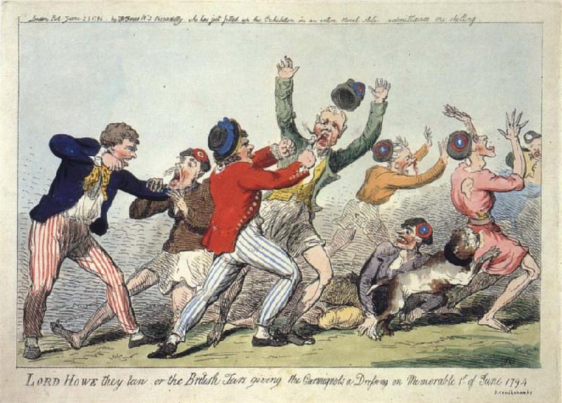 Isaac Cruikshank Lord Howe they run or The British Tars giving the Carmignols a Dressing on the Memorable 1st of June 1794 oil painting image